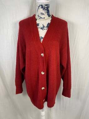 FSL Apparel Red Oversized V-Neck Button Down Knit Cardigan Sweater Size Small